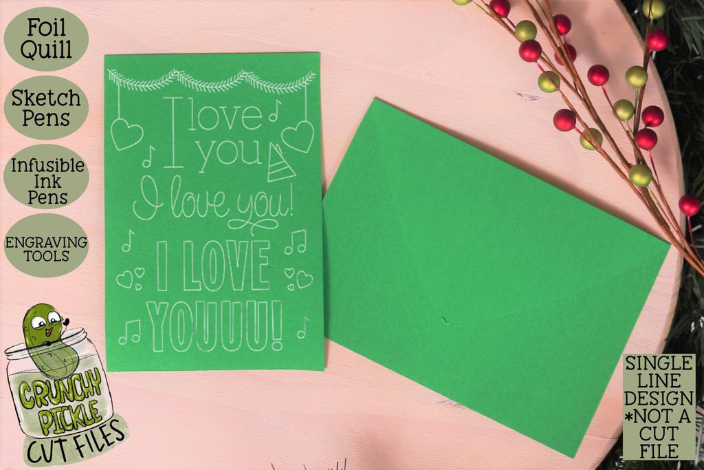 Foil Quill Christmas Card I Love You Elf Phrase Single Line Sketch