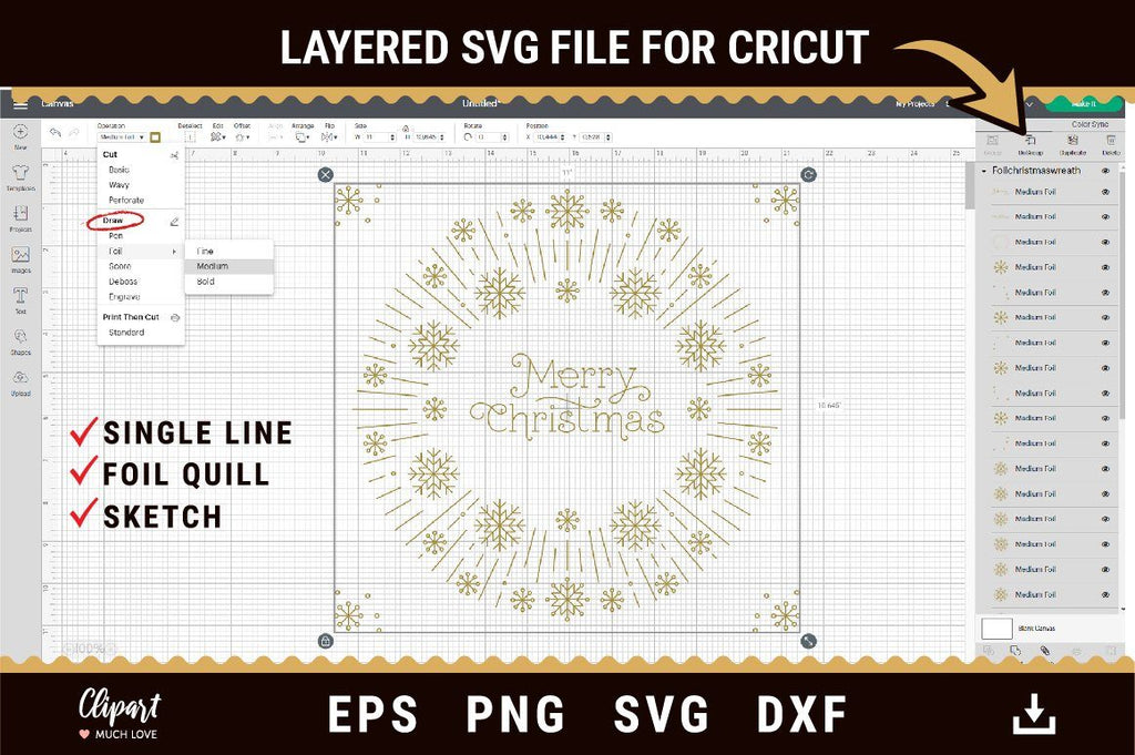 Cricut Foil Christmas Card, Single Line Design, Sketch Embossing Foil Svg,  Merry Christmas Card Svg Cricut, Foil Transfer File, Cut Foil 