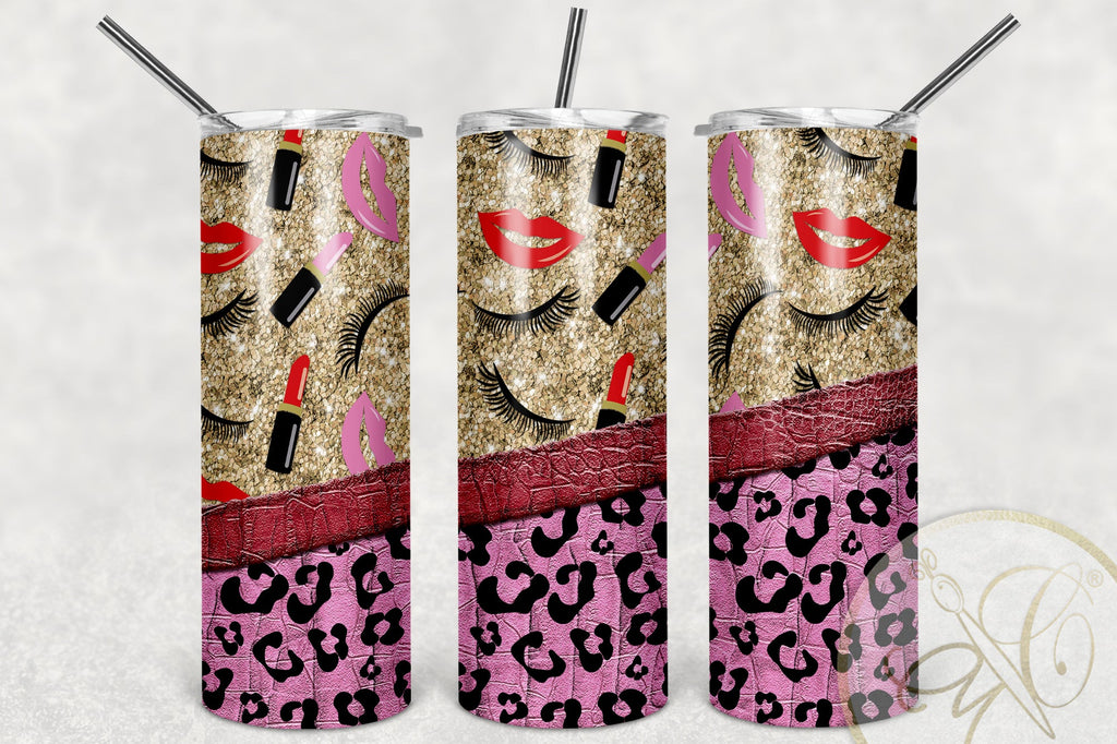 Girly 20oz Skinny Tumbler Sublimation/ Makeup/ Leopard and Leather
