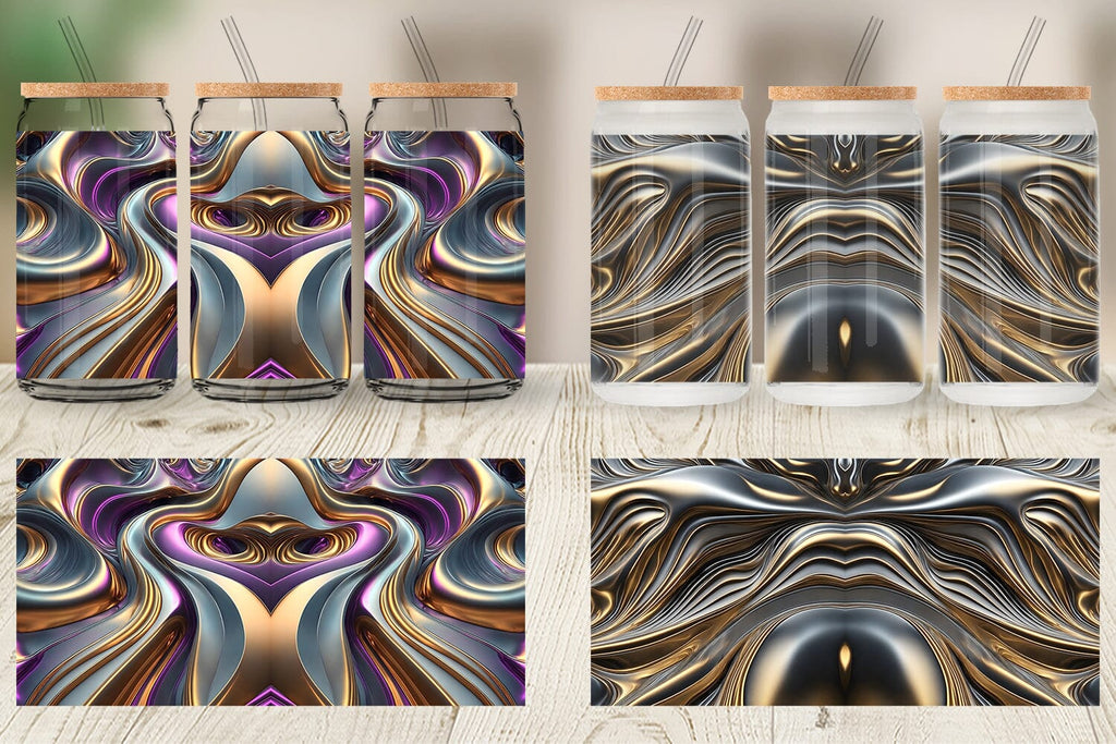 Glass Can Wrap 3d Metallic Wavy Liquid - So Fontsy