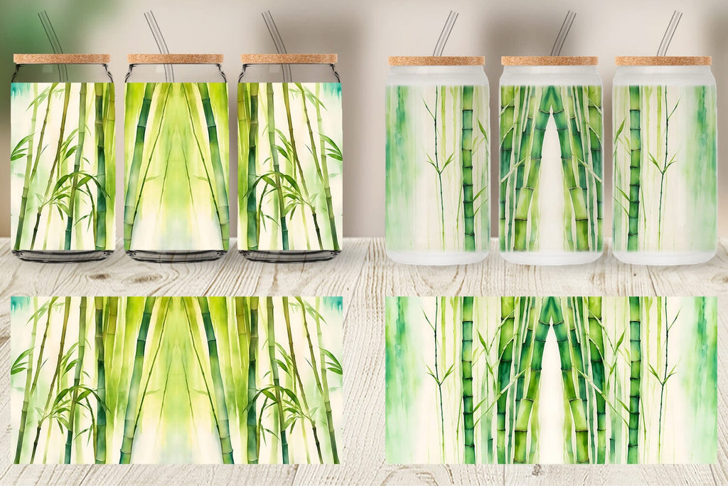 Glass Can Wrap Bamboo Texture Watercolor - So Fontsy