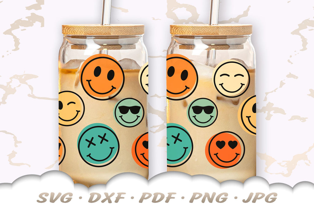 Glass Can Wrap SVG | Retro Smiley Face SVG | Glass Can SVG Cut Files ...