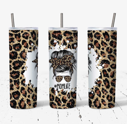 Glitter Leopard Mom Life Tumbler Wrap - 20 Oz Skinny Tumbler Sublimation Design - Straight & Tapered - Digital Download - Tumbler PNG - Template Sublimation Sparkles And Chic 