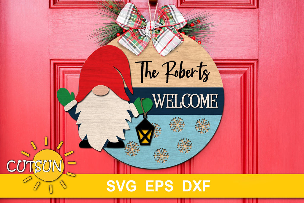 Gnome Door hanger SVG | Winter Round Sign - So Fontsy