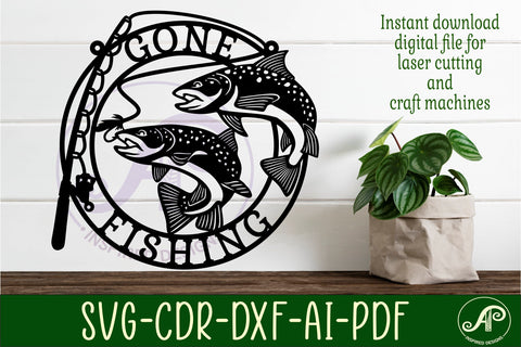 Gone fishing wall sign svg laser cut file SVG APInspireddesigns 