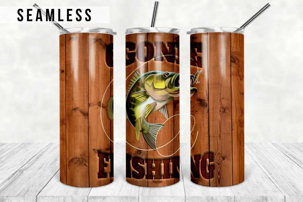 Gone Fishing Wood 20 Oz skinny tumbler Fishing Tumbler, Fishing Tumbler Pattern, Fish Tumbler, Straight & Tapered, PNG Sublimation Download
