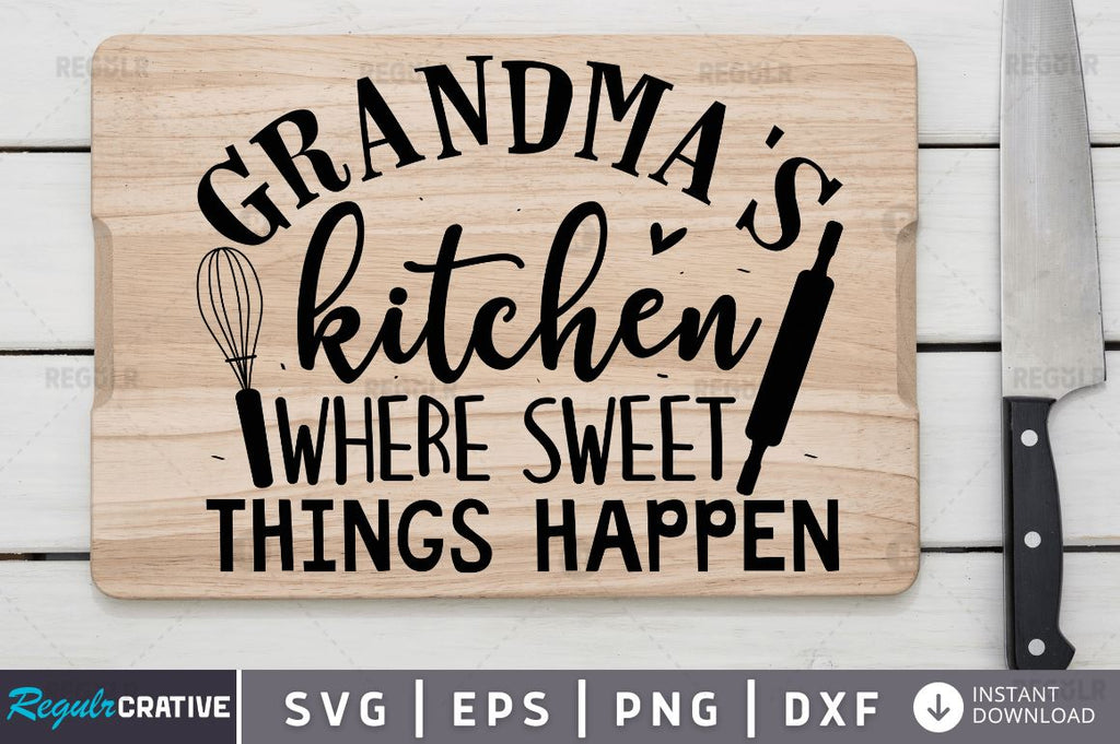 Grandma's kitchen good food served daily with a helping Spoon of love,  Kitchen Quotes SVG - So Fontsy