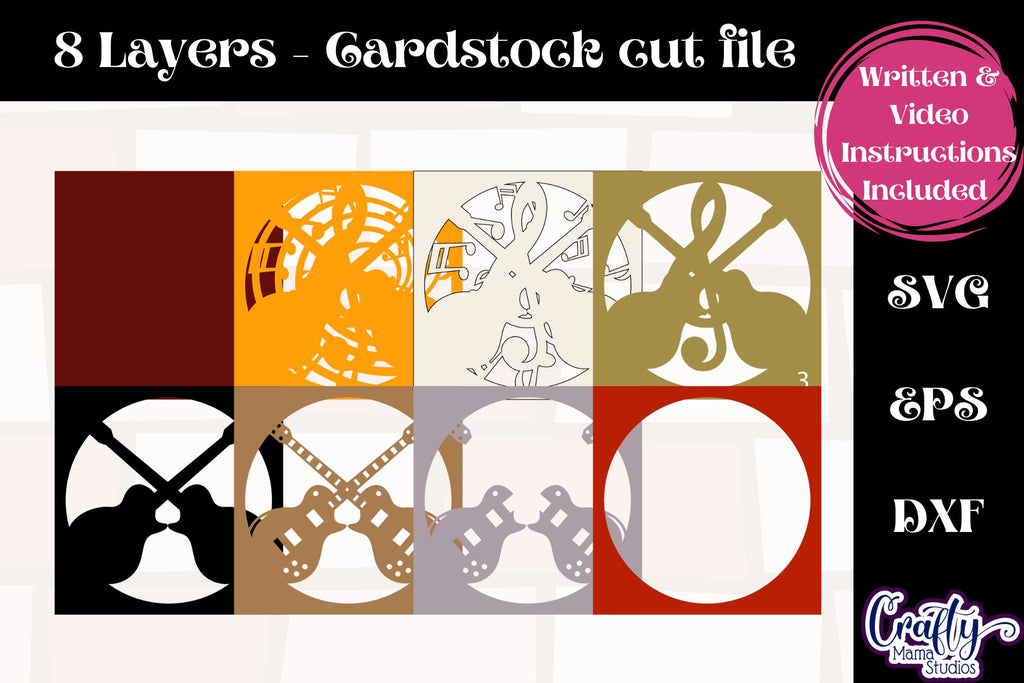 Guitar Svg Shadow Box, 3D Layered Music Notes, Treble Clef - So 