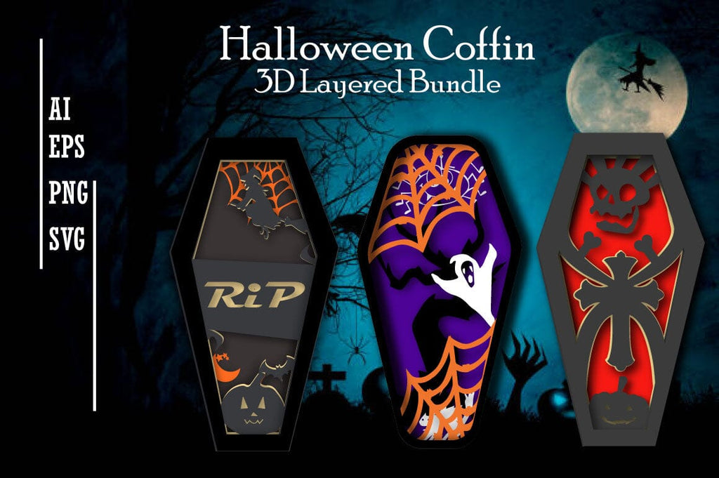 Halloween Coffin 3D Svg Bundle, Layered SVG Cut Files, insta - So Fontsy