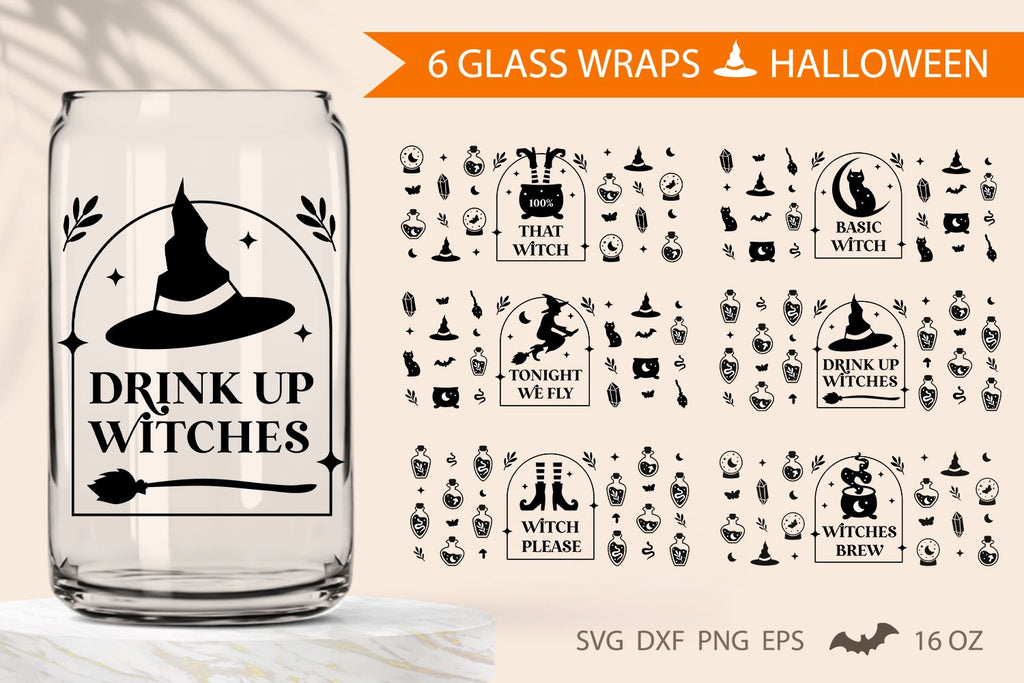 20 oz Beer Can Glass - Basic Witch Pun SVG with Magic Icons - Drizy Studio