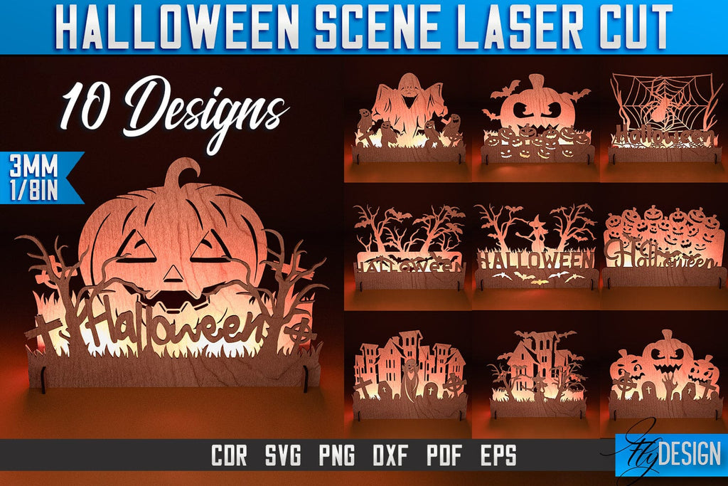 Halloween Scene Laser Cut SVG | Halloween Laser Cut SVG Design | CNC