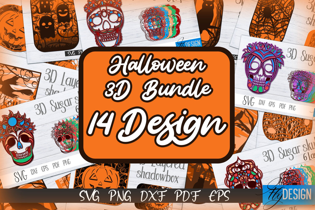Halloween SVG Bundle. 3D Layered Halloween. Shadowbox. Skull So Fontsy