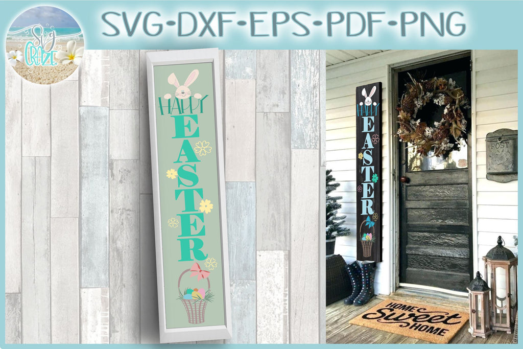 Happy Easter Tall Vertical Front Porch Sign Quote SVG - So Fontsy