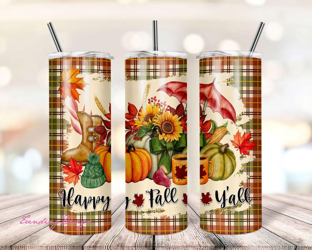 Happy Fall Y'All 20 oz Skinny Tumbler Sublimation Design Template Boots ...
