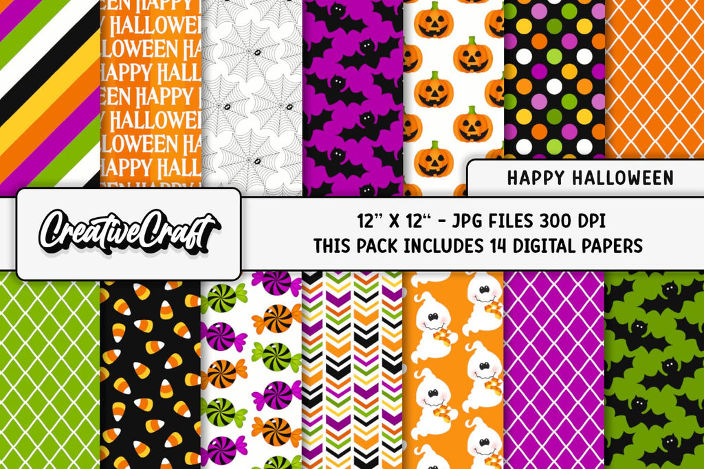 Happy Halloween Digital Papers, scrapbook backgrounds designs - So Fontsy