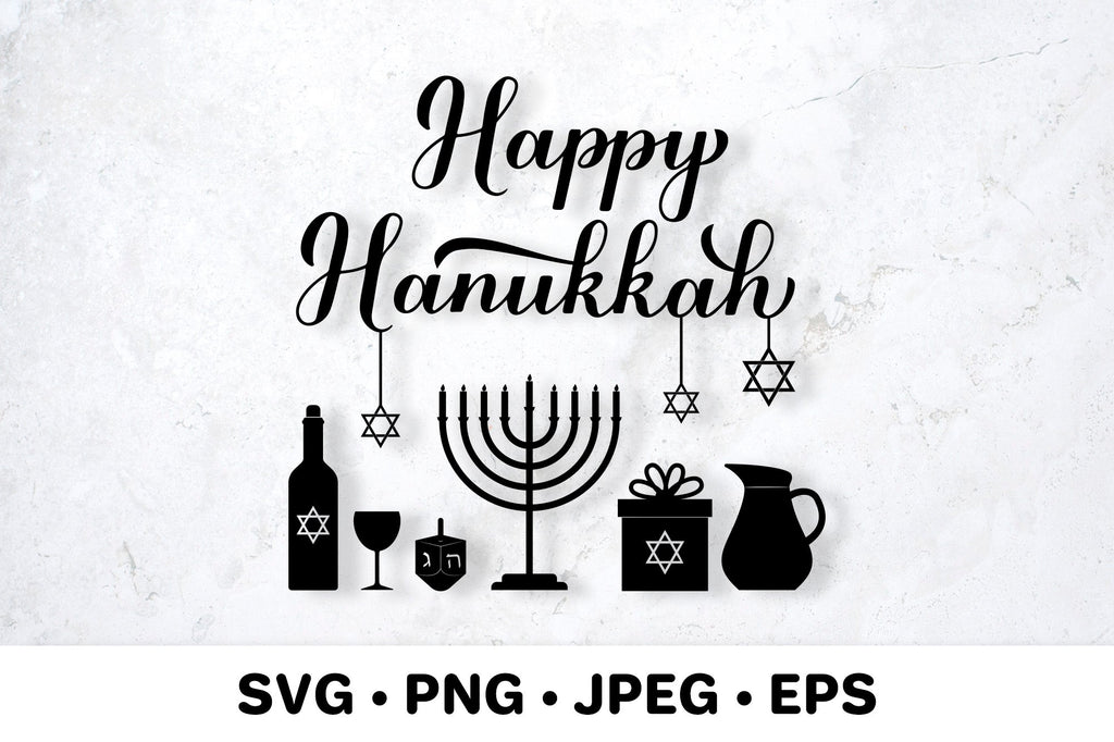 Happy Hanukkah SVG. Jewish holiday decorations. So Fontsy