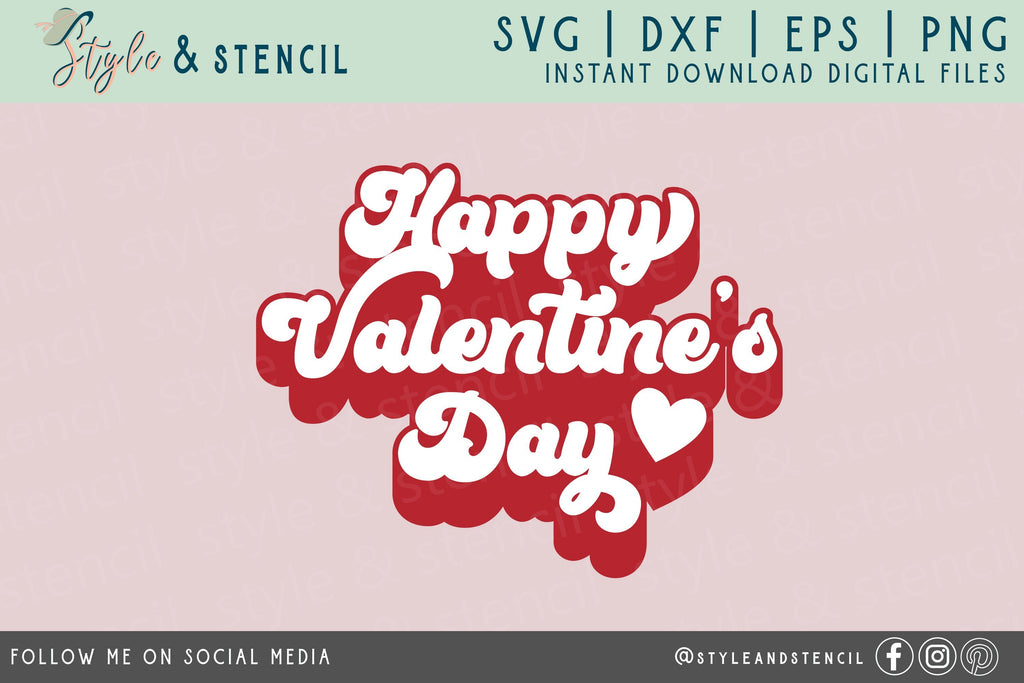 Happy Valentines Day SVG, Valentine's Day Retro SVG, Digital