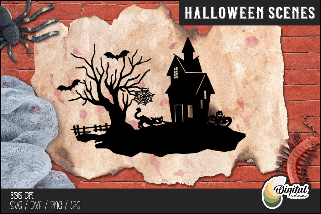 Haunted Mansion | Halloween Silhouette Design | Spooky Halloween Scene ...
