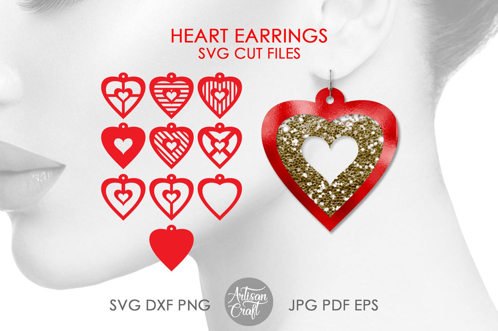 Valentines earrings, SVG cut file, heart earrings SVG By Artisan Craft SVG