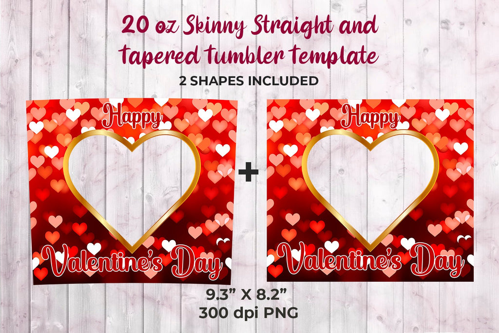Heart Frame Valentines Day Red hearts Tumbler Sublimation Template - So ...
