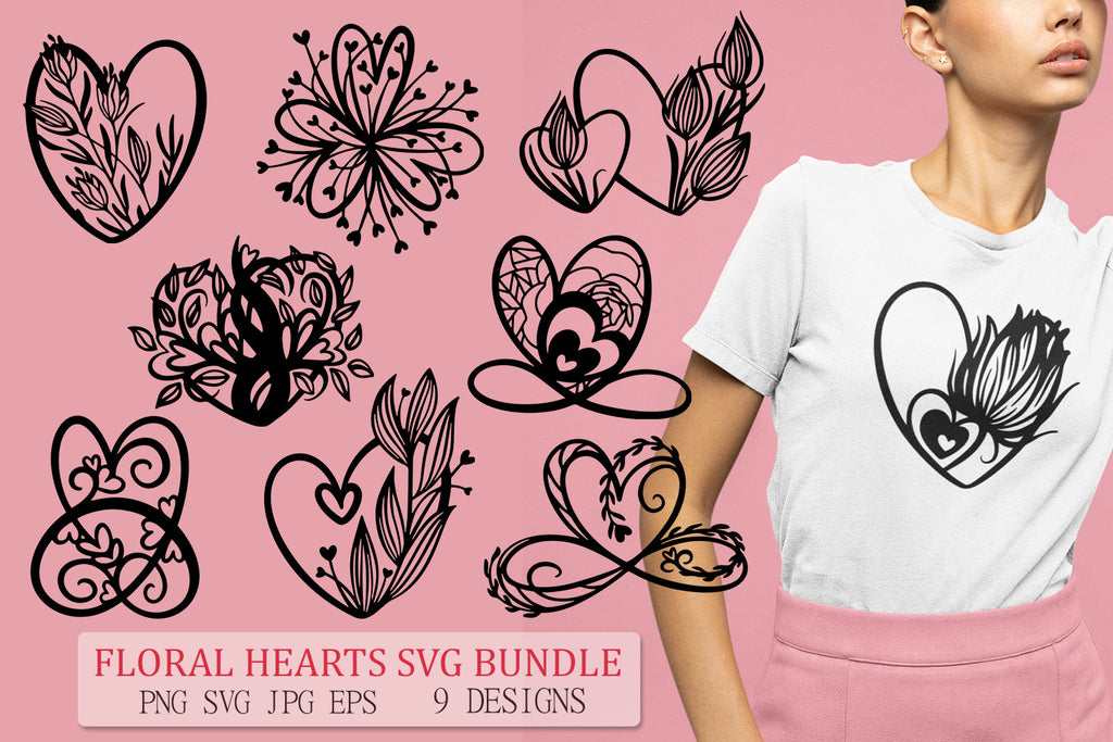 Heart with Flowers SVG Bundle | Floral Heart Designs - So Fontsy