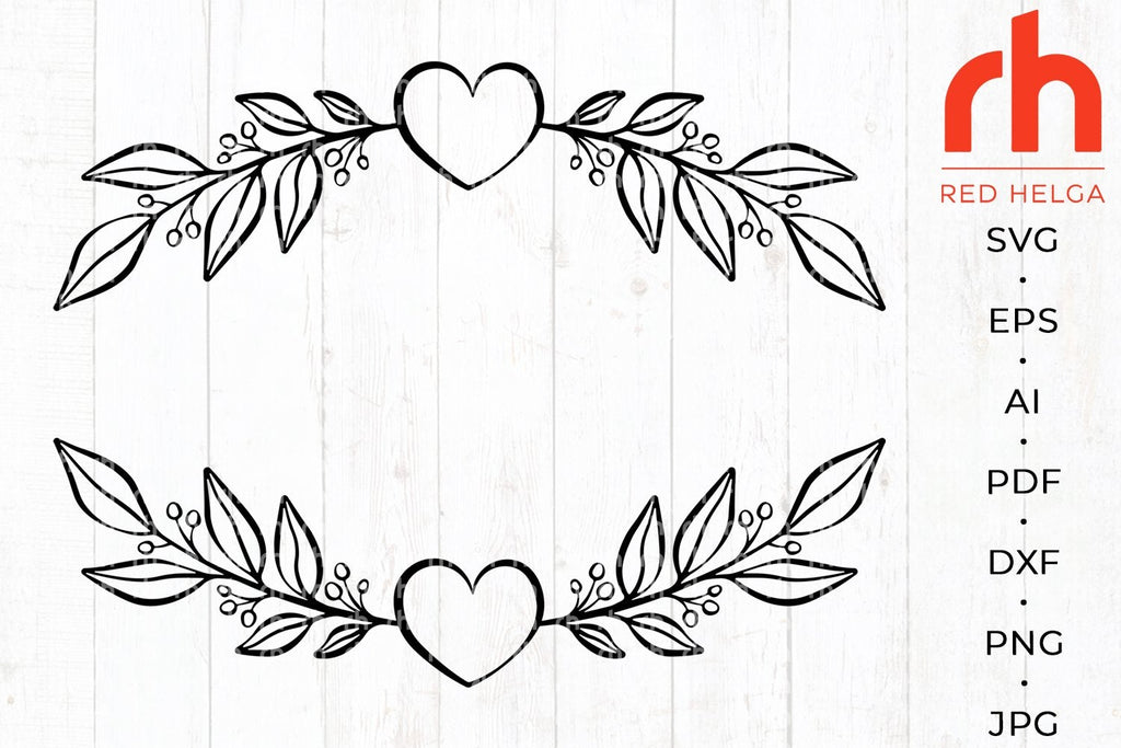 Heart Wreath SVG - Leaves Frame Cut File - So Fontsy
