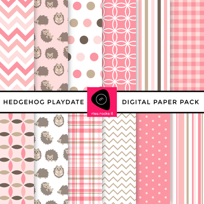 Hedgehog Play Date Digital Paper Pack Digital Pattern Risa Rocks It 