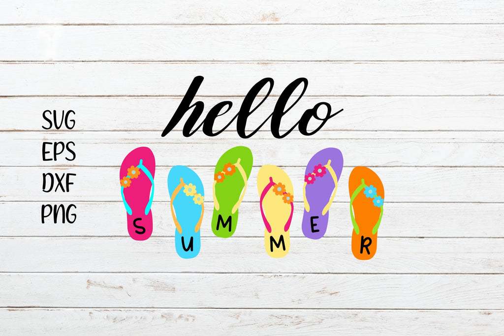 Hello Summer with flip flop svg cut file - So Fontsy