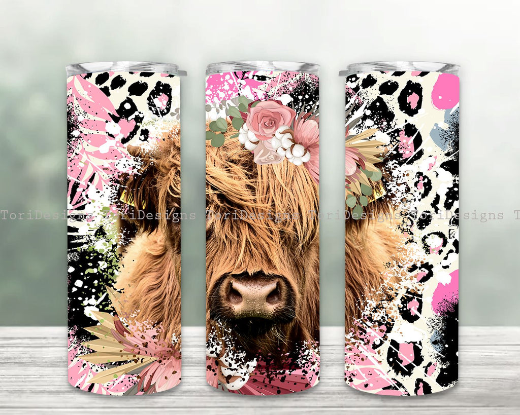 Highland Cow Tumbler Wrap PNG, 20 oz Skinny Tumbler Sublimation Design ...