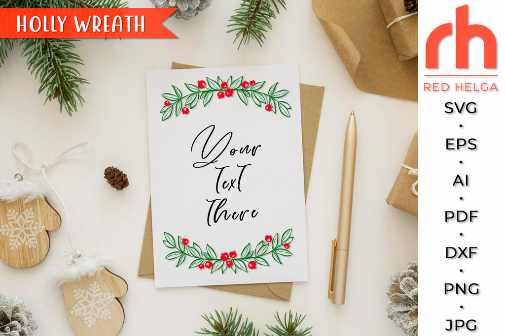 Holly Wreath SVG - Christmas Frame Cut File - So Fontsy