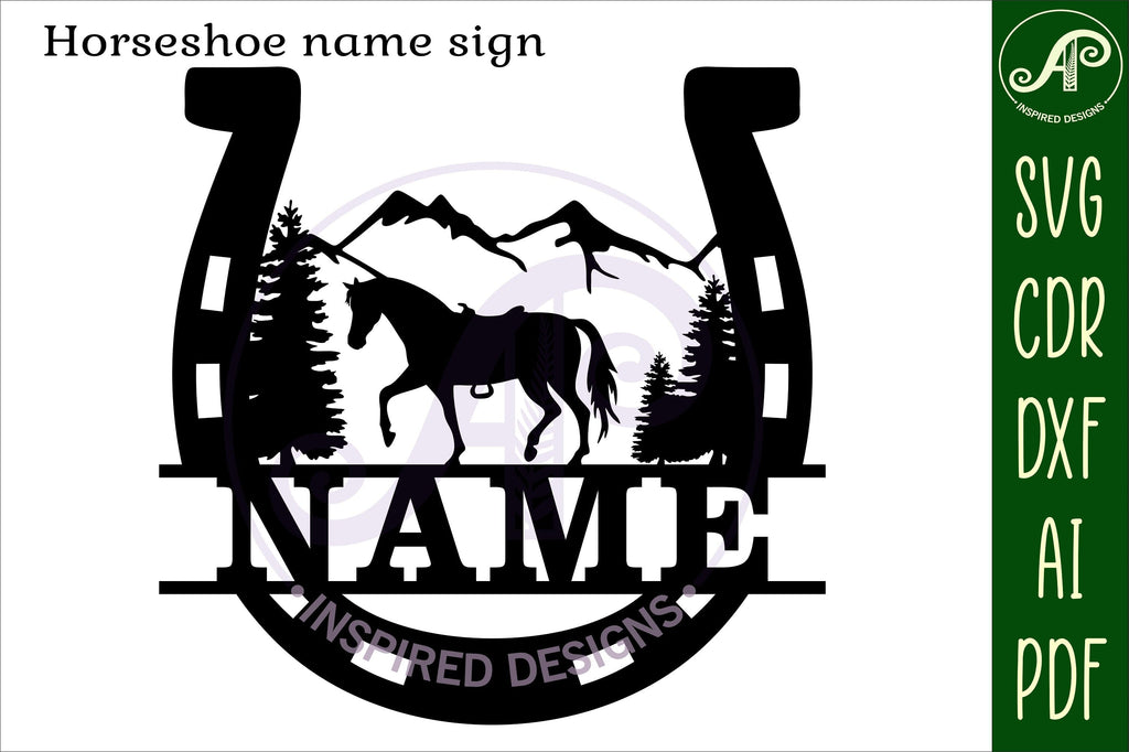 Horse shoe name sign svg laser cut template So Fontsy