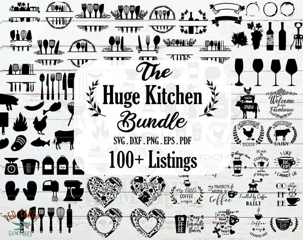 HUGE Kitchen bundle SVG, Cook bake wine farm coffee bundle - So Fontsy