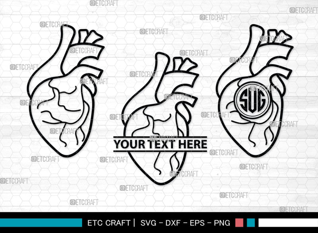 Human Heart Monogram, Human Heart Silhouette, Human Heart SVG, Heart ...