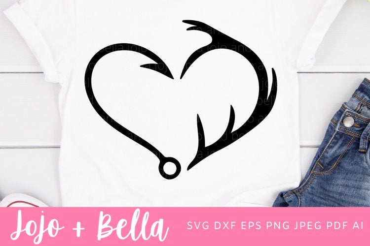 dad in 2 fish hooks heart shaped Hunting Svg, Fishing Svg, Fish Hook Svg, Antler Svg, Heart svg, Dad Svg, Svg files for Cricut, Silhouette Files