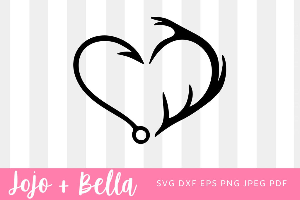 deer antler and fish hook heart Hunting Svg, Fishing Svg, Fish Hook Svg, Antler Svg, Heart svg, Dad Svg, Svg files for Cricut, Silhouette Files