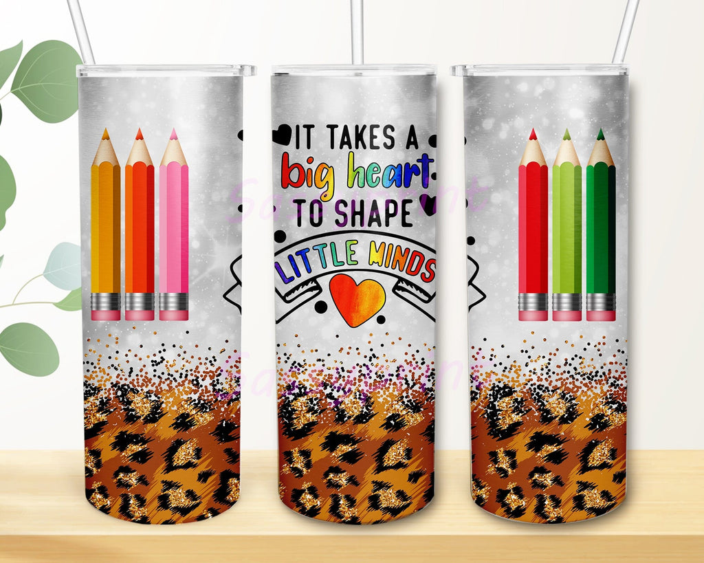 It Takes A Big Heart To Teach Little Minds Tumbler, Crayon Teacher