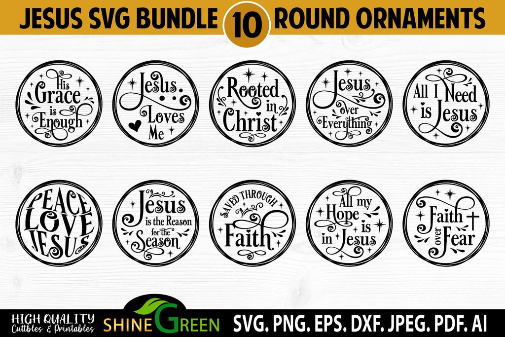 Jesus SVG Bundle - 10 Christmas Ornament Round Signs - So Fontsy