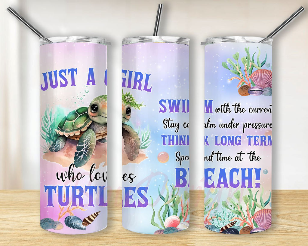 Just A Girl Who Loves Turtle Tumbler Design, Sea Turtle Glass Can Wrap