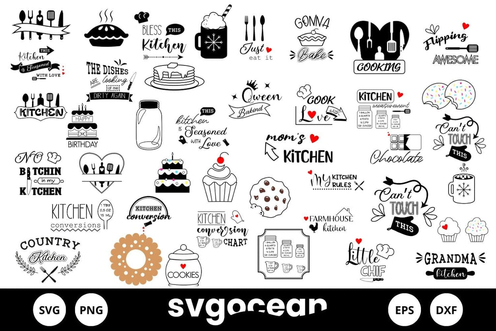 Kitchen SVG Bundle | Clipart | Silhouette | Cut Files - So Fontsy