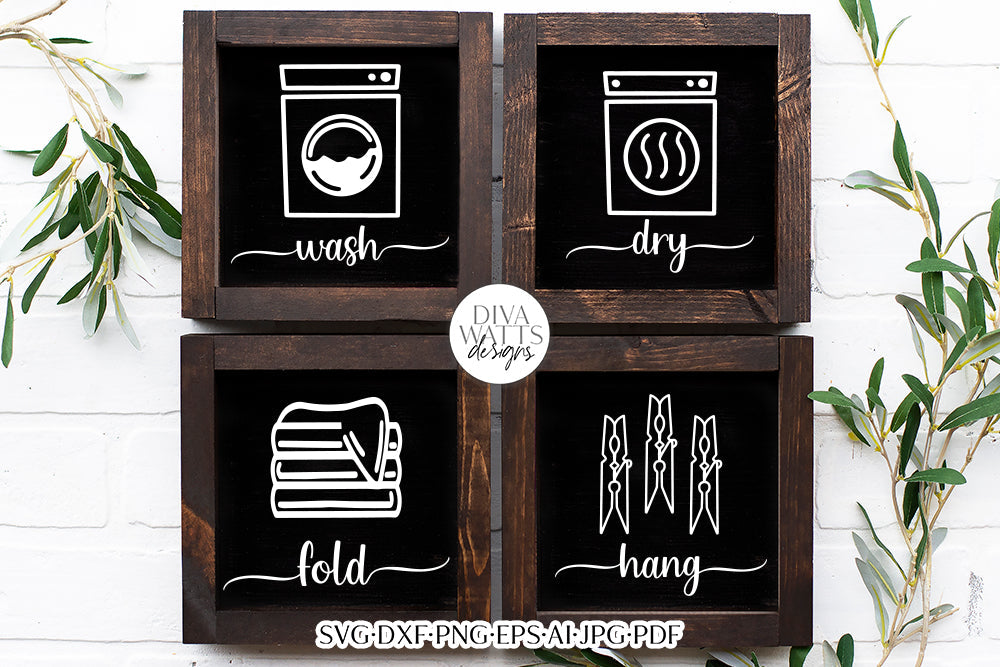 Laundry Room Sign Set | Wash Dry Fold Hang | Farmhouse Design - So Fontsy