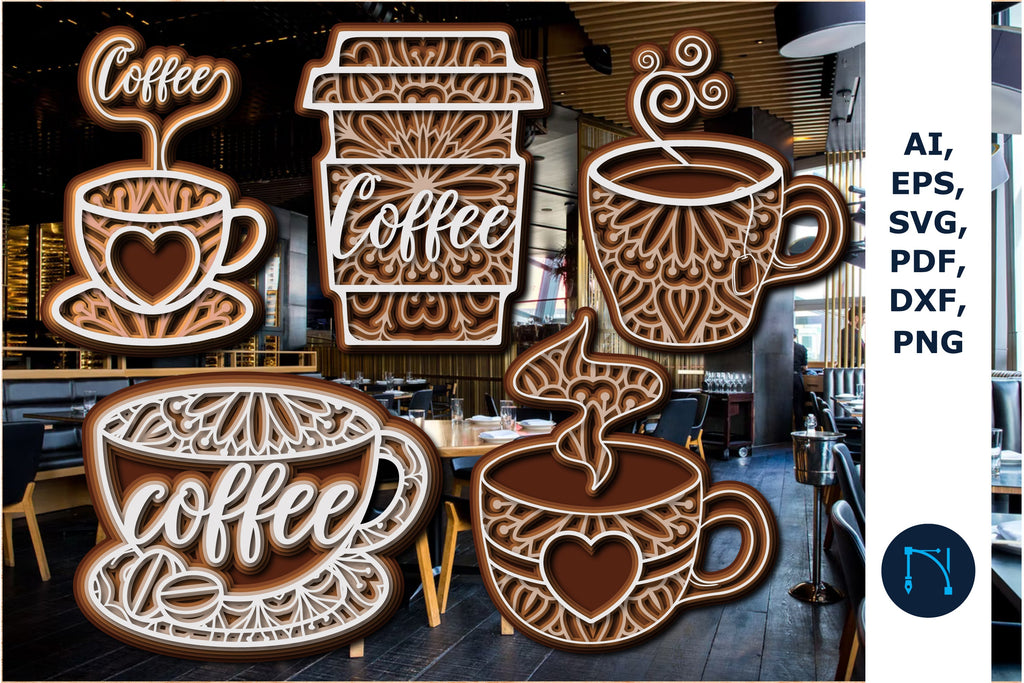 layer 3d coffee cup cutting SVG bundle