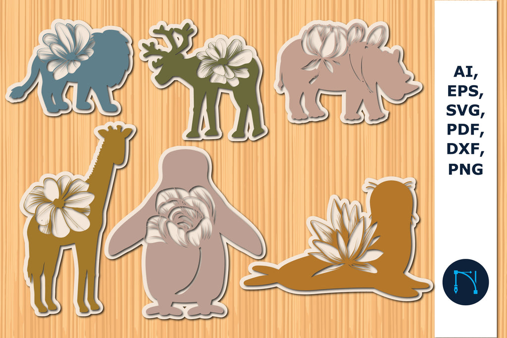 layer Animals with floral SVG Bundle - So Fontsy