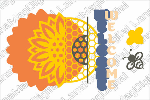 Layered sunflower svg, Welcome sign svg, Honeycomb Bee Front door decor SVG LanaMagDigital 