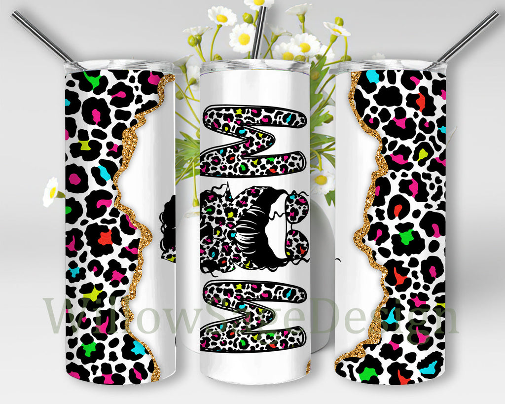 Leopard Messy Bun Mom 20oz Skinny Tumbler, Mom Leopard Full Tumbler ...