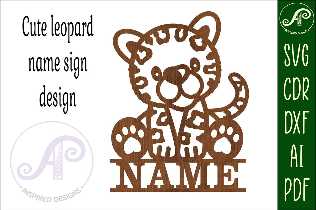 Leopard Pattern Circle Round Monogram Sign Digital Cut File Laser Wood  Cutting svg door hanger template