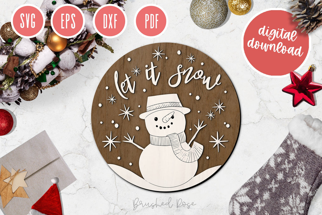 Let it snow round sign Laser Cut file| Glowforge | Laser - So Fontsy