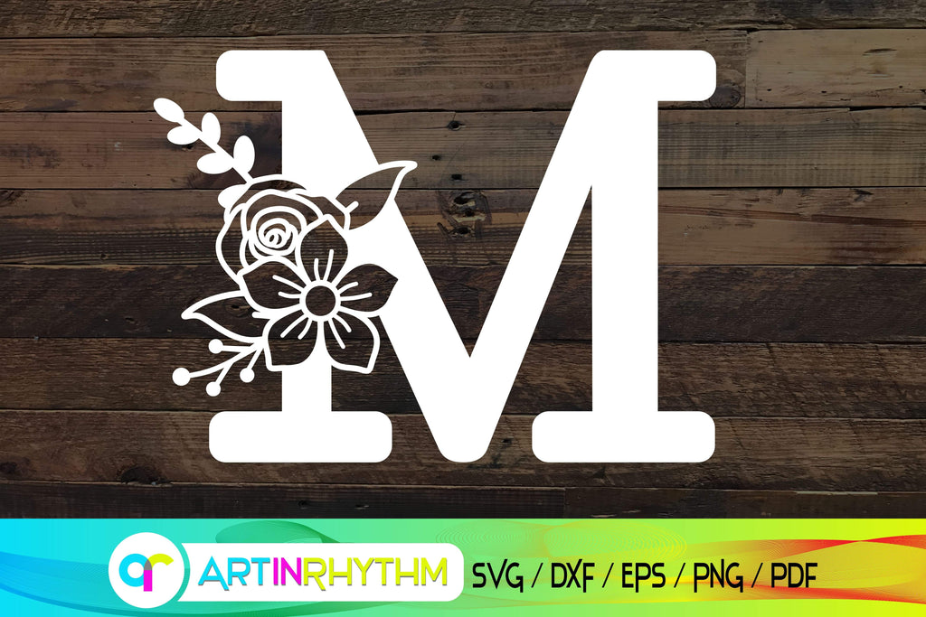 Flower Split Monogram Letter M SVG