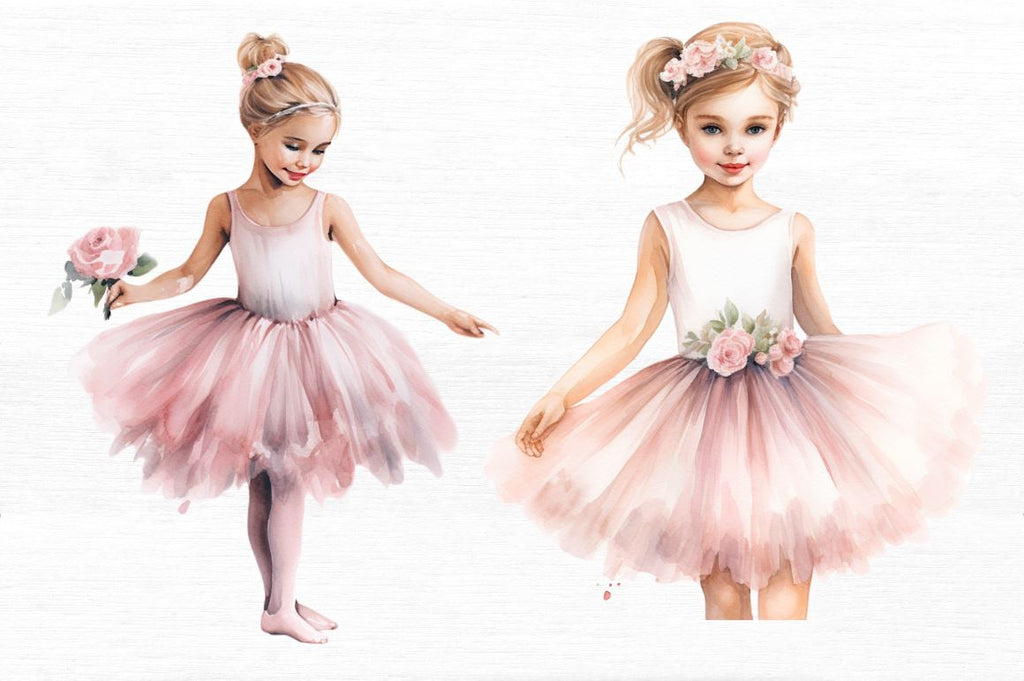 Little Ballerina Watercolor Clipart - So Fontsy