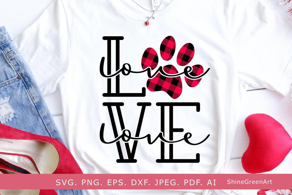 Love Dog Plaid Paw | Valentine's Day SVG Cut File - So Fontsy