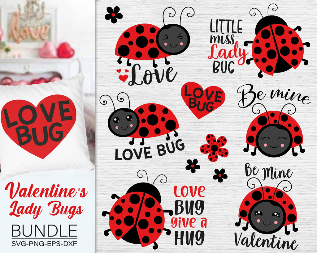 Love Lady Bugs, Valentine's Lady Bug Svg Bundle - So Fontsy